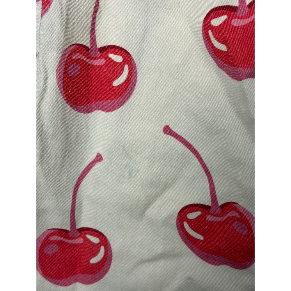 Women's Cream Red Cherry Fruitcore Wide Leg Pants Size S Kidcore Statement - Picture 5 of 9